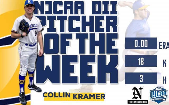 Back to Back Weeks ICCAC, and Now NJCAA Pitcher of the Week for Kramer