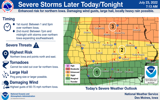 Severe Thunderstorms Later Today and Tonight.  Damaging winds, large hail and locally heavy rainfall possible.