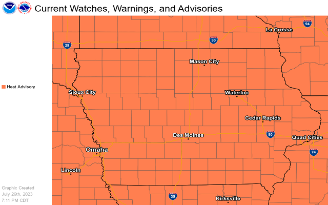⚠ Heat Advisory from Noon to 9:00 PM CDT Thursday